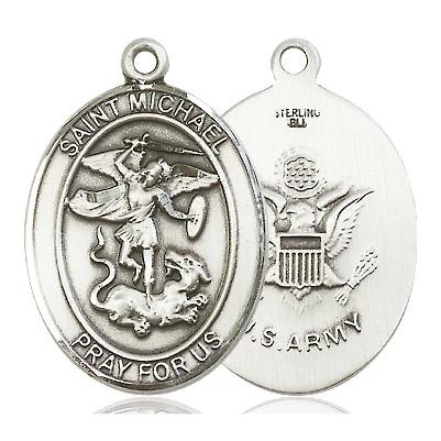 St. Michael Army Medal - Sterling Silver - 1 Inch Tall x 3/4 Inch Wide