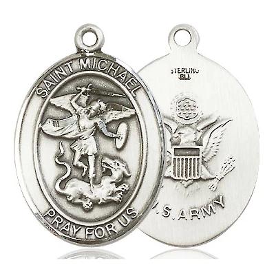 St. Michael Army Medal Necklace - Sterling Silver - 1 Inch Tall x 3/4 Inch Wide with 18" Chain
