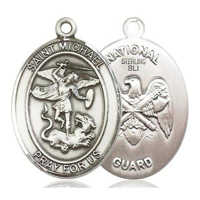 St. Michael National Guard Medal Necklace - Sterling Silver - 1 Inch Tall x 3/4 Inch Wide with 24" Chain