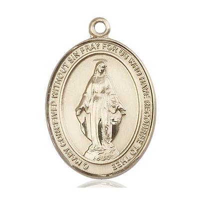 Miraculous Medal Necklace - 14K Gold - 1 Inch Tall by 3/4 Inch Wide with 24" Chain
