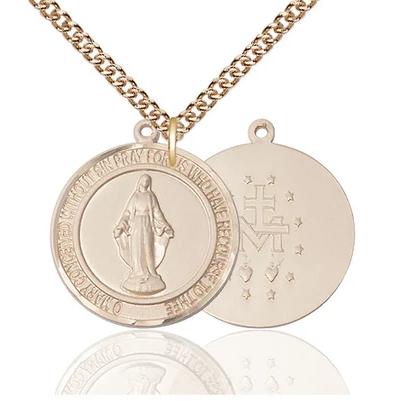 Miraculous Medal Necklace - 14K Gold Filled - 1 Inch Tall by 78 Inch Wide with 24" Chain