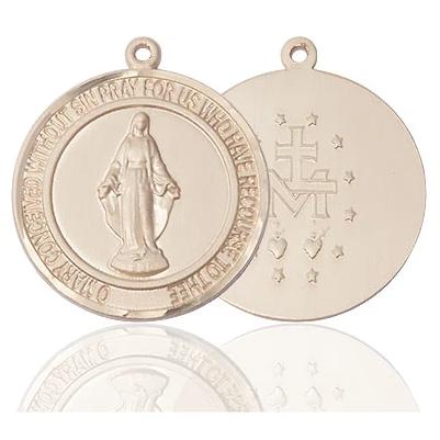 Miraculous Medal Necklace - 14K Gold - 1 Inch Tall by 7/8 Inch Wide with 24" Chain