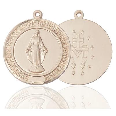 Miraculous Medal Necklace - 14K Gold - 1 Inch Tall by 7/8 Inch Wide with 18" Chain