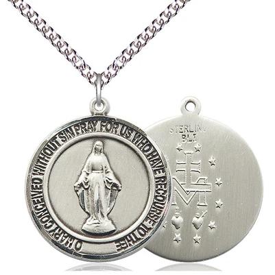 Miraculous Medal Necklace - Sterling Silver - 1 Inch Tall by 7/8 Inch Wide with 24" Chain