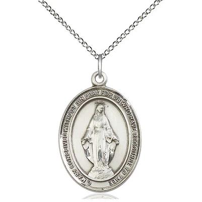 Miraculous Medal Necklace - Sterling Silver - 1 Inch Tall by 3/4 Inch Wide with 18" Chain