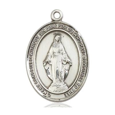 Miraculous Medal Necklace - Sterling Silver - 1 Inch Tall by 3/4 Inch Wide with 24" Chain