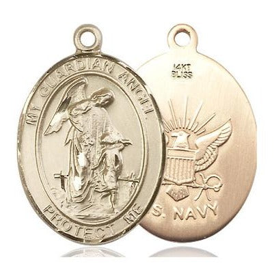 Guardian Angel Navy Medal - 14K Gold - 1 Inch Tall x 3/4 Inch Wide