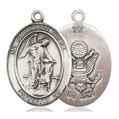 Guardian Angel Army Medal - Pewter - 1 Inch Tall x 3/4 Inch Wide