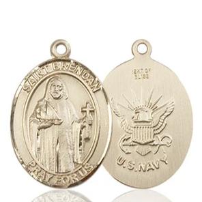 St. Brendan Navy Medal - 14K Gold - 3/4 Inch Tall x 1/2 Inch Wide