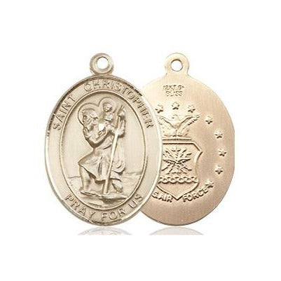 St. Christopher Air Force Medal Necklace - 14K Gold Filled - 3/4 Inch Tall x 1/2 Inch Wide with 18" Chain