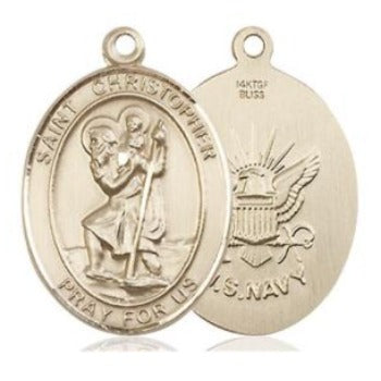 St. Christopher Navy Medal - 14K Gold Filled - 3/4 Inch Tall x 1/2 Inch Wide