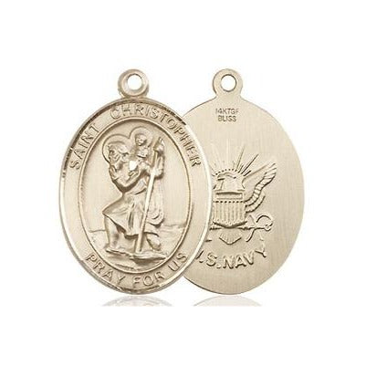 St. Christopher Navy Medal Necklace - 14K Gold Filled - 3/4 Inch Tall x 1/2 Inch Wide with 18" Chain