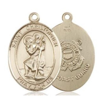St. Christopher Coast Guard Medal - 14K Gold - 3/4 Inch Tall x 1/2 Inch Wide