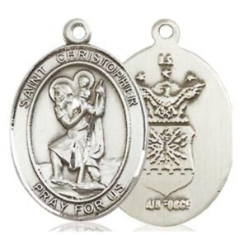 St. Christopher Air Force Medal - Sterling Silver - 3/4 Inch Tall x 1/2 Inch Wide