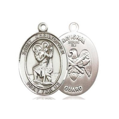 St. Christopher National Guard Medal Necklace - Sterling Silver - 3/4 Inch Tall x 1/2 Inch Wide with 18" Chain