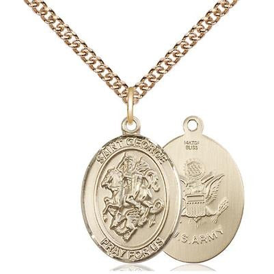 St. George Army Medal Necklace - 14K Gold Filled - 3/4 Inch Tall x 1/2 Inch Wide with 24" Chain