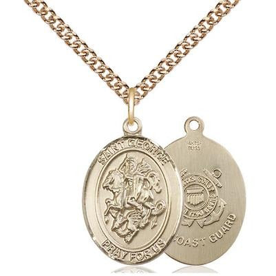 St. George Coast Guard Medal Necklace - 14K Gold Filled - 3/4 Inch Tall x 1/2 Inch Wide with 24" Chain
