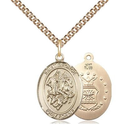 St. George Air Force Medal Necklace - 14K Gold - 3/4 Inch Tall x 1/2 Inch Wide with 24" Chain