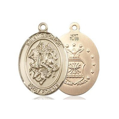 St. George Air Force Medal Necklace - 14K Gold - 3/4 Inch Tall x 1/2 Inch Wide with 24" Chain