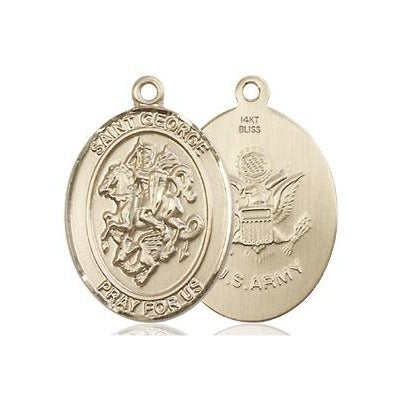 St. George Army Medal Necklace - 14K Gold - 3/4 Inch Tall x 1/2 Inch Wide with 18" Chain