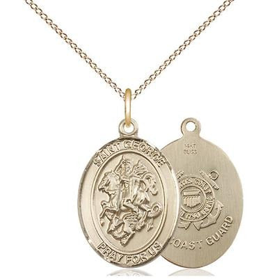 St. George Coast Guard Medal Necklace - 14K Gold - 3/4 Inch Tall x 1/2 Inch Wide with 18" Chain