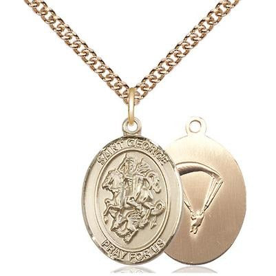 St. George Paratrooper Medal Necklace - 14K Gold - 3/4 Inch Tall x 1/2 Inch Wide with 24" Chain