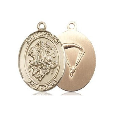 St. George Paratrooper Medal Necklace - 14K Gold - 3/4 Inch Tall x 1/2 Inch Wide with 24" Chain