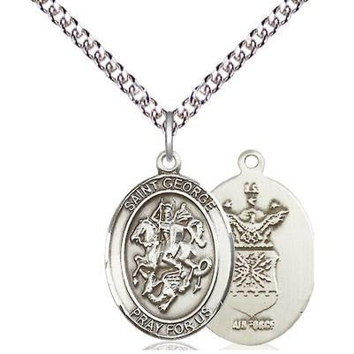 St. George Air Force Medal Necklace - Sterling Silver - 3/4 Inch Tall x 1/2 Inch Wide with 24" Chain