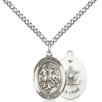 St. George Army Medal Necklace - Sterling Silver - 3/4 Inch Tall x 1/2 Inch Wide with 24" Chain