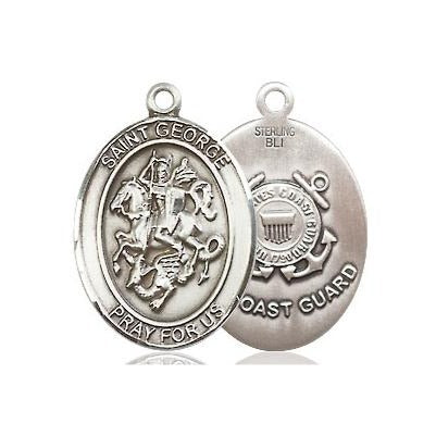 St. George Coast Guard Medal Necklace - Sterling Silver - 3/4 Inch Tall x 1/2 Inch Wide with 24" Chain