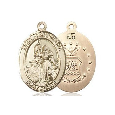 St. Joan of Arc Air Force Medal Necklace - 14K Gold - 3/4 Inch Tall x 1/2 Inch Wide with 24" Chain