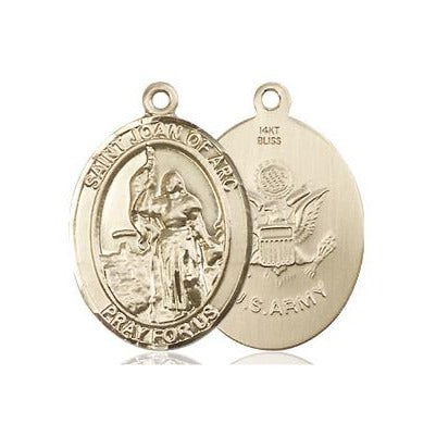 St. Joan of Arc Army Medal Necklace - 14K Gold - 3/4 Inch Tall x 1/2 Inch Wide with 18" Chain