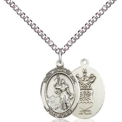 St. Joan of Arc Air Force Medal Necklace - Sterling Silver - 3/4 Inch Tall x 1/2 Inch Wide with 24" Chain