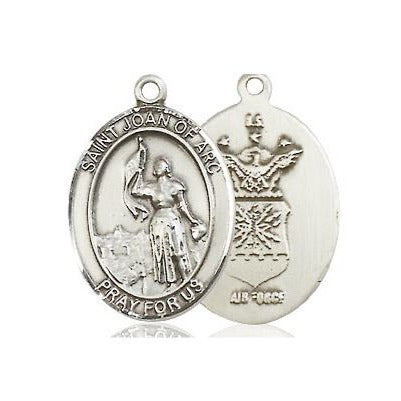 St. Joan of Arc Air Force Medal Necklace - Sterling Silver - 3/4 Inch Tall x 1/2 Inch Wide with 18" Chain