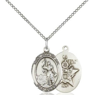 St. Joan of Arc Army Medal Necklace - Sterling Silver - 3/4 Inch Tall x 1/2 Inch Wide with 18" Chain