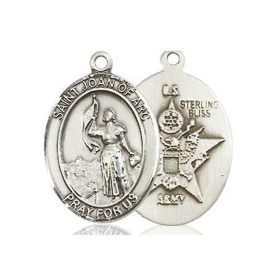 St. Joan of Arc Army Medal Necklace - Sterling Silver - 3/4 Inch Tall x 1/2 Inch Wide with 24" Chain