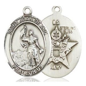 St. Joan of Arc Army Medal - Sterling Silver - 3/4 Inch Tall x 1/2 Inch Wide