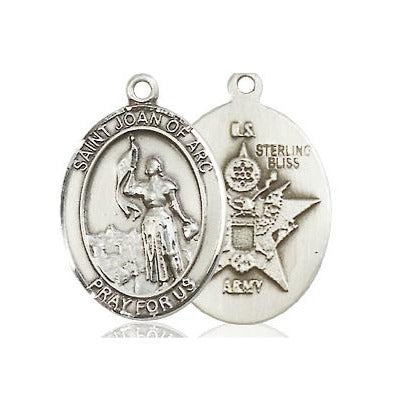St. Joan of Arc Army Medal Necklace - Sterling Silver - 3/4 Inch Tall x 1/2 Inch Wide with 18" Chain