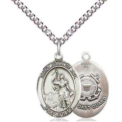 St. Joan of Arc Coast Guard Medal Necklace - Sterling Silver - 3/4 Inch Tall x 1/2 Inch Wide with 24" Chain