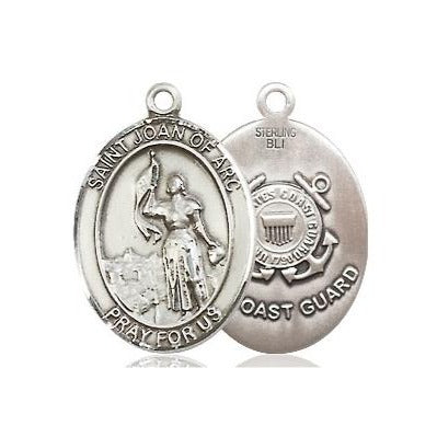 St. Joan of Arc Coast Guard Medal Necklace - Sterling Silver - 3/4 Inch Tall x 1/2 Inch Wide with 24" Chain