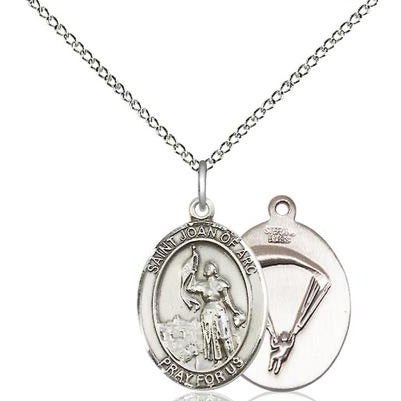 St. Joan of Arc Paratrooper Medal Necklace - Sterling Silver - 3/4 Inch Tall x 1/2 Inch Wide with 18" Chain