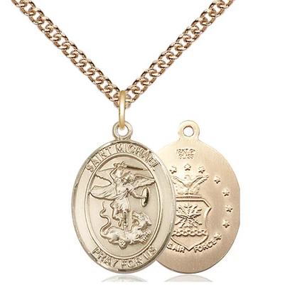 St. Michael Air Force Medal Necklace - 14K Gold Filled - 3/4 Inch Tall x 1/2 Inch Wide with 24" Chain