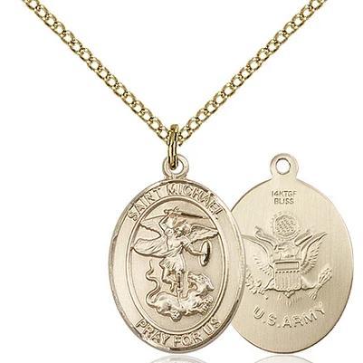 St. Michael Army Medal Necklace - 14K Gold Filled - 3/4 Inch Tall x 1/2 Inch Wide with 18" Chain