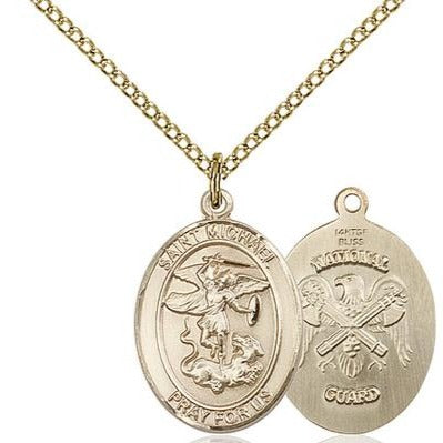 St. Michael National Guard Medal Necklace - 14K Gold Filled - 3/4 Inch Tall x 1/2 Inch Wide with 18" Chain