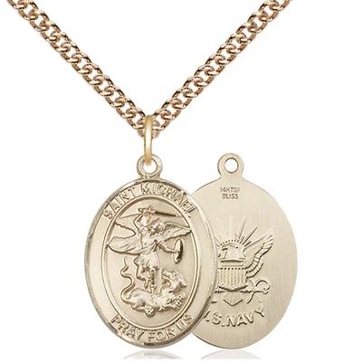 St. Michael Navy Medal Necklace - 14K Gold Filled - 3/4 Inch Tall x 1/2 Inch Wide with 24" Chain