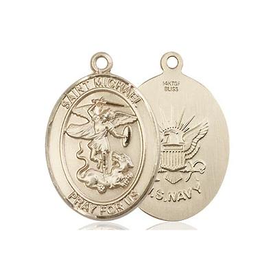 St. Michael Navy Medal Necklace - 14K Gold Filled - 3/4 Inch Tall x 1/2 Inch Wide with 24" Chain