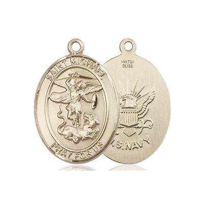 St. Michael Navy Medal Necklace - 14K Gold Filled - 3/4 Inch Tall x 1/2 Inch Wide with 18" Chain
