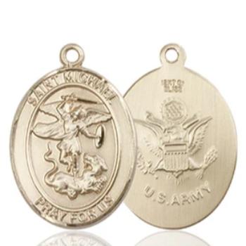 St. Michael Army Medal - 14K Gold - 3/4 Inch Tall x 1/2 Inch Wide