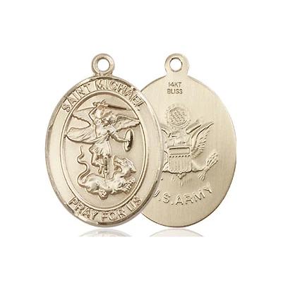 St. Michael Army Medal Necklace - 14K Gold - 3/4 Inch Tall x 1/2 Inch Wide with 18" Chain