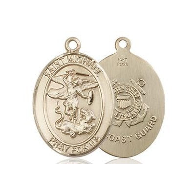 St. Michael Coast Guard Medal Necklace - 14K Gold - 3/4 Inch Tall x 1/2 Inch Wide with 24" Chain